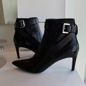 Costume National Sleek Black Ankle Boots with Silver Buckle